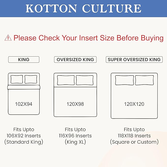 Kotton Culture 120"x120" 3 Pc Super King Plus/Super Oversize King Duvet Cover Set 100% Egyptian Cotton - 600 TC, Zipper Closure & Corner Ties - Fits Only Extra Large Inserts - Mediterranean Blue