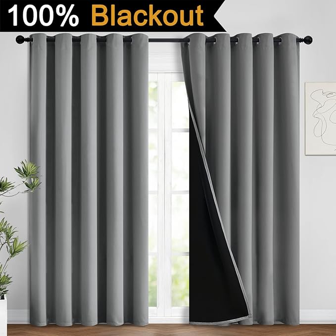 Yakamok 100% Blackout Lined Panels, Thermal Insulated Blackout Curtains