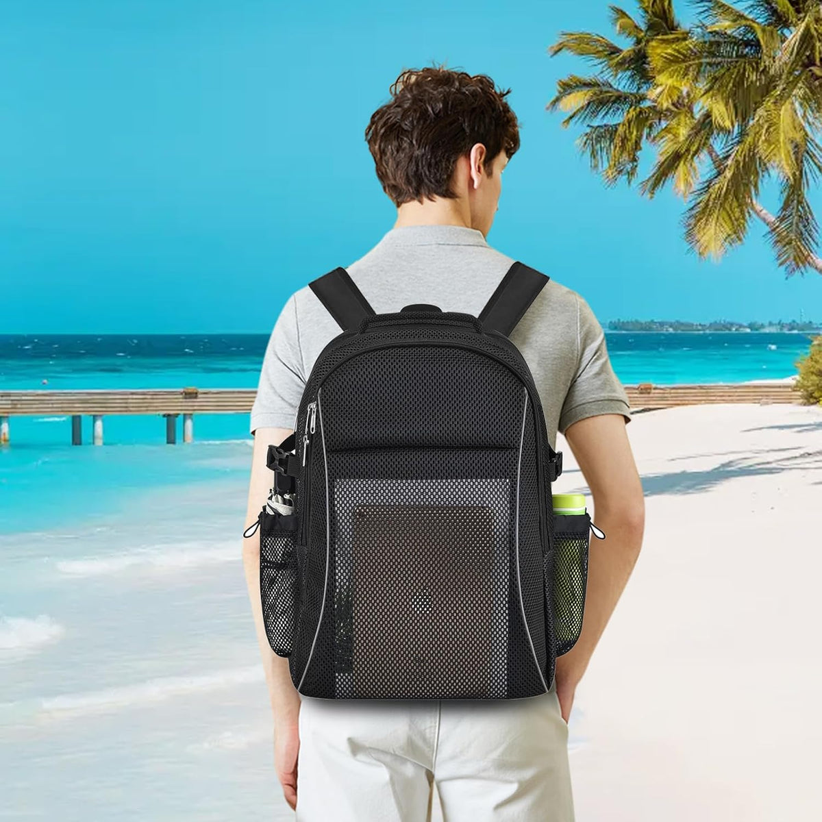 USPECLARE Heavy Duty X-Large Mesh Backpack - Semi-Transparent Design with Rain Cover for School & Travel