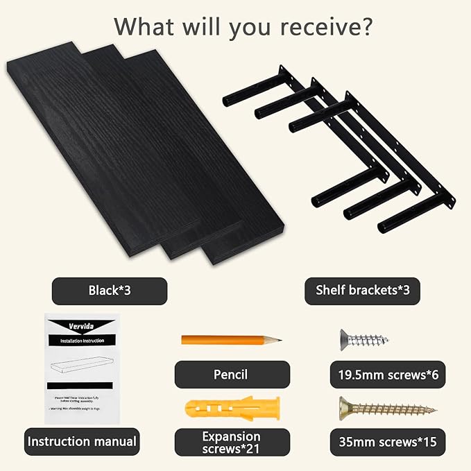 Vervida Black Floating Shelves for Wall, Floating Shelf for Living Room