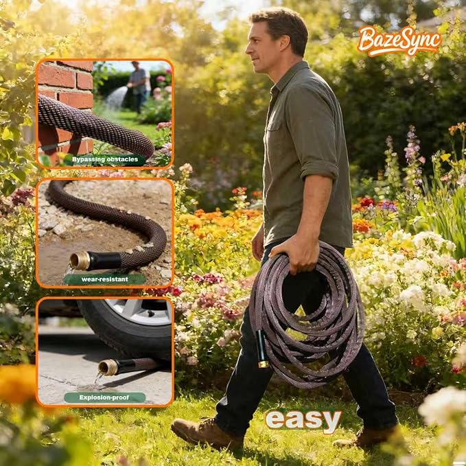 Garden Hose 75FT - 602PSI High Pressure, Kink-Free & Lightweight, No Expanding, Abrasion Resistant Water Hose for Car Wash, Lawn, Watering