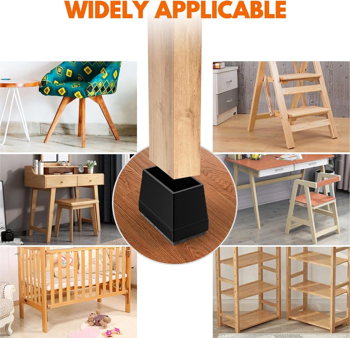 Rectangle Chair Leg Protectors for Hardwood Floors,16 PCS Silicone Covers to Protect Wood Tile Floors Felt Pads Furniture Leg Caps Reduce Noise. Easy to Move.(Black,1 x 1.5 Inch,Rectangle)
