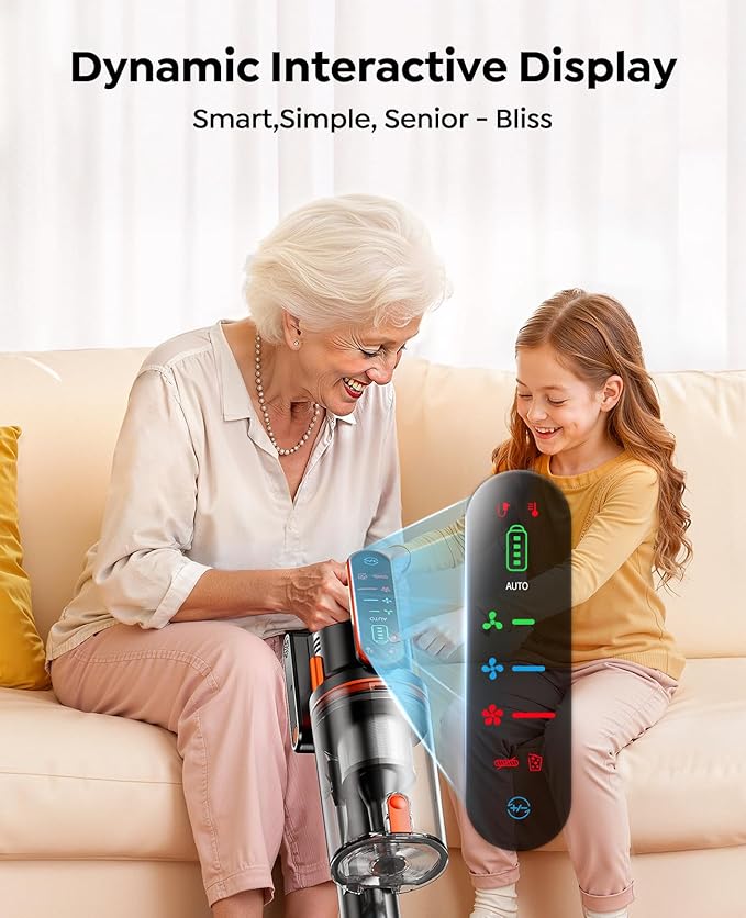 Cordless Vacuum Cleaner, 650W/55Kpa/70Mins Stick Vacuum Cleaners for Home with 180° Foldable Wand &3.3Ft Hose, Touch Screen AUTO-Mode, Wall Mount Charging, Fragrance, Vacuum for Floor/Carpet/Pet Hair