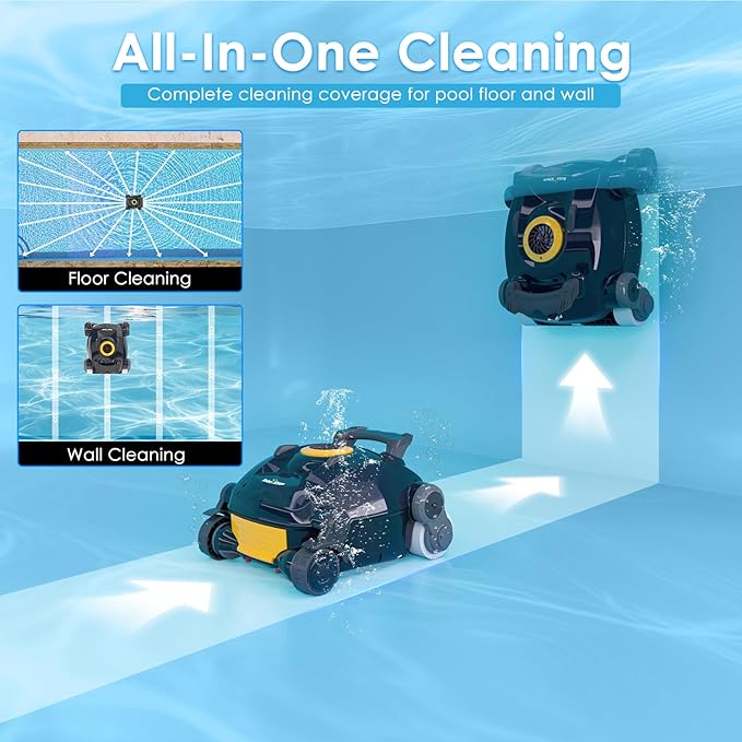 Cordless Robotic Pool Cleaner, Wall Climbing, Lightweight, Extended Battery Life, 8L Large Capacity, Advanced Dual-Motor, X1 Auto Pool Vacuum for Inground & Above Ground Pools Up to 1100 Sq.Ft, Orange