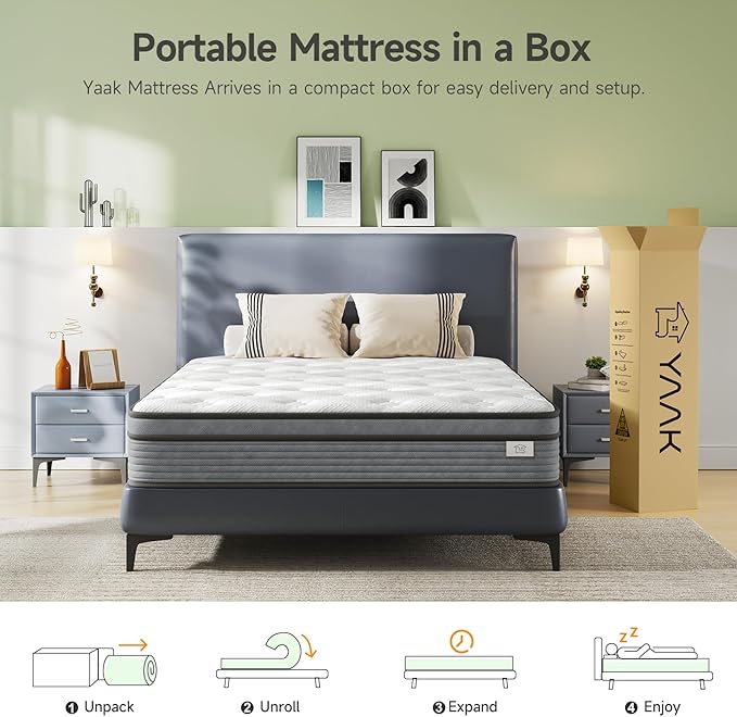 Yaak Twin Mattress 10 Inch, Hybrid Single Mattress in a Box, Individual Pocket Spring Twin Bed Mattress with Breathable Memory Foam, Pressure Relief, Medium Firm Twin Size Mattress 75"x39"x10"
