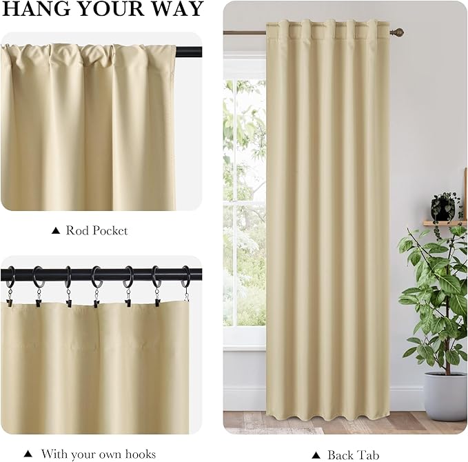 RYB HOME Bedroom Blackout Curtains 72 inches Long, 100% Blackout Thermal