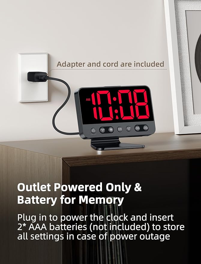 Odokee Digital Alarm Clocks for Bedrooms: Large Bold Number 5 Brightness Dimmer