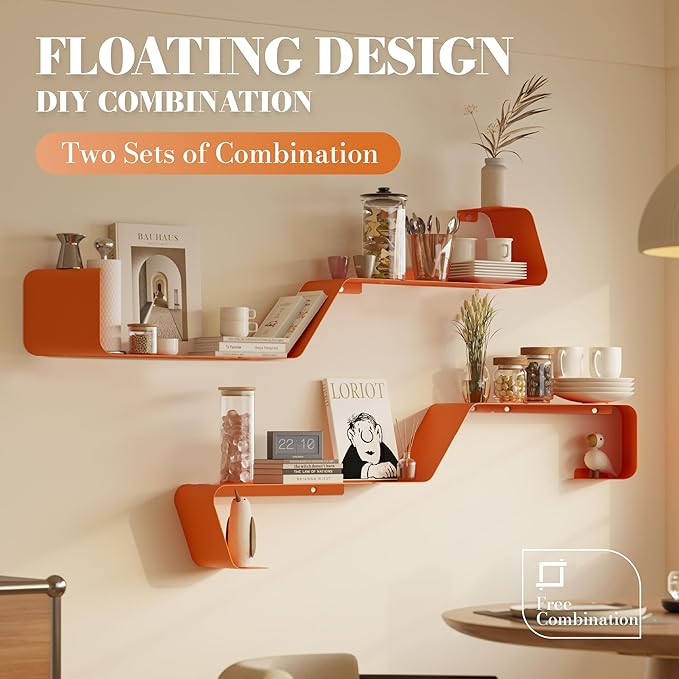 Sttoraboks Floating Wall Shelves Set of 3, Metal Mounted Shelf