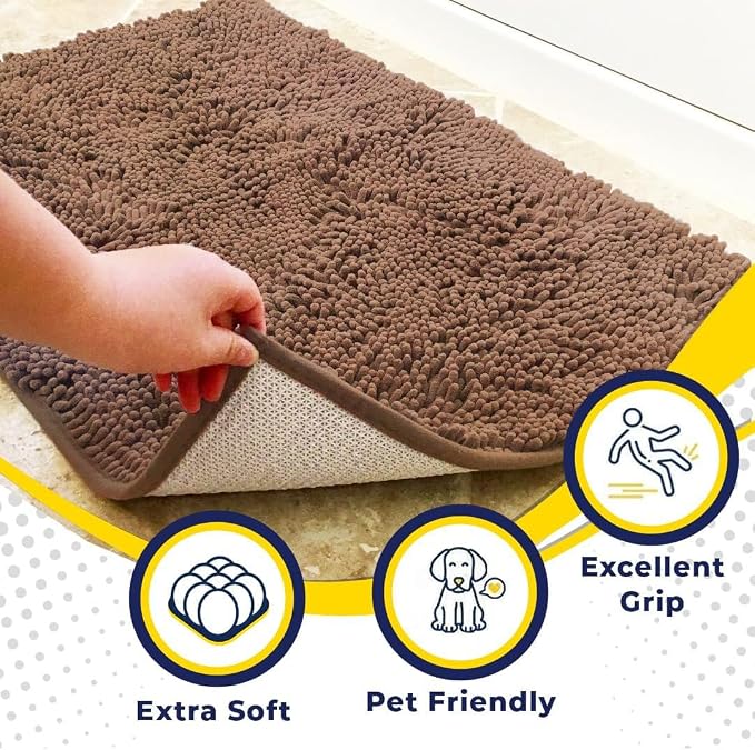Muddy Mat® | Super Water Absorbent Door Mat Indoor, Microfiber Quick Dry Chenille Entryway Rug, Slip Resistant Front Door Mat, Indoor Mats for Entryway, Machine Washable Pet Rug, Mocha 24" x 60"