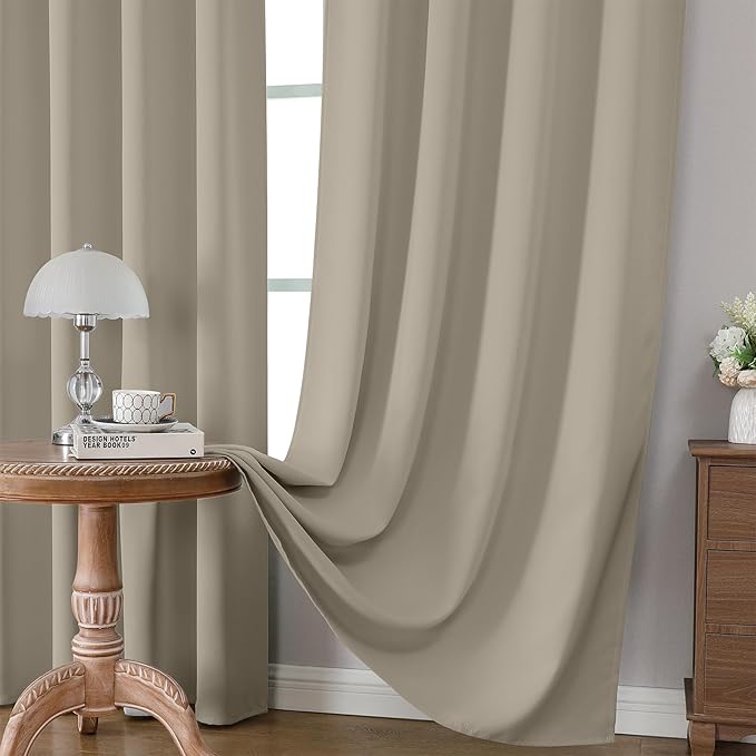 CUCRAF Light Beige Blackout Curtains Customize, Rod Pocket Room Darkening