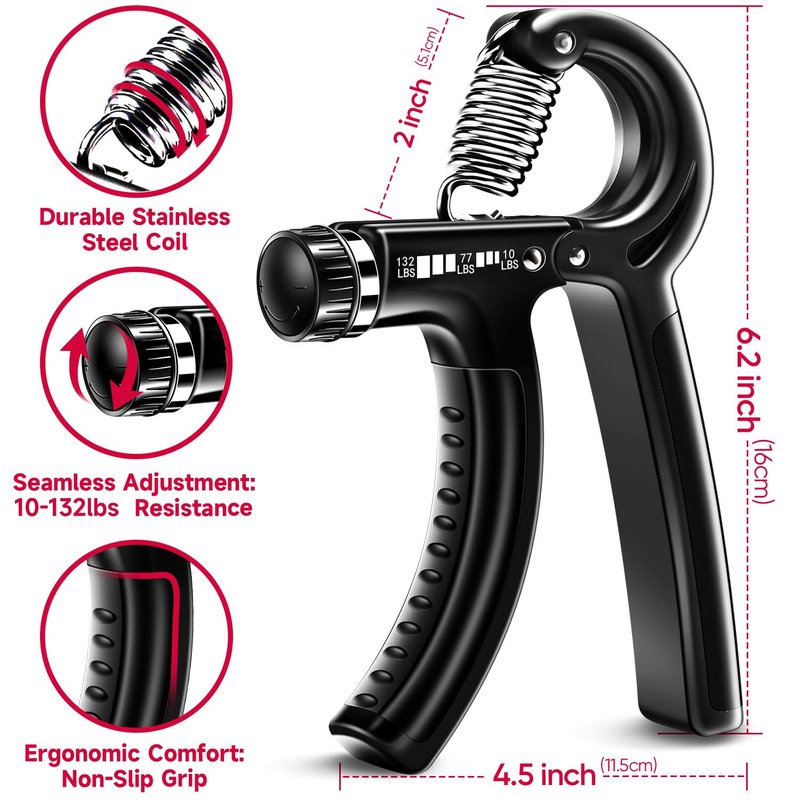 FitBeast Grip Strengthener Forearm Strengthener Hand Grips Strengthener Kit - 5 Pack Adjustable Resistance (Black)