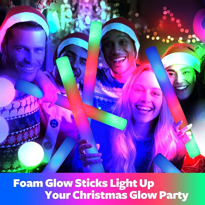 48 PCS LED Foam Glow Sticks Bulk, Glow in the Dark Party Supplies with 3 Modes Colorful Flashing, Neon Party Favors for Birthday, Wedding, Carnival, Concert, New Year