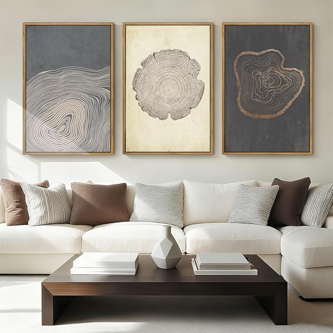 Anyzal Neutral Abstract Tree Ring Wall Art Black Beige Gray Wood Stump Wall Decor Modern Minimalist Tree Spiral Art Prints for Living Room Bedroom Dining Room 16x24 Inch 3 Pieces
