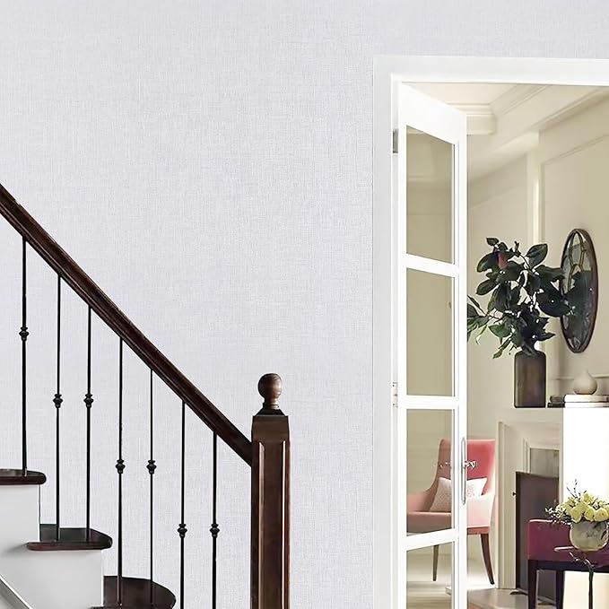 White Wallpaper Grasscloth Peel and Stick Wallpaper 15.7"x 1181" Fabric Contact