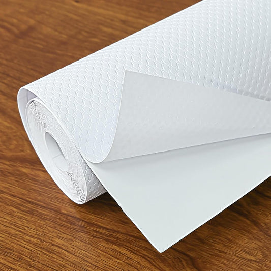 Shelf Liners 10 in x 20 ft Self-Adhesive EVA Drawer Mats, Cupboard Protector, Kitchen Cabinet Lining Fridge Liner (White Flat Dot, 25.4x610cm)