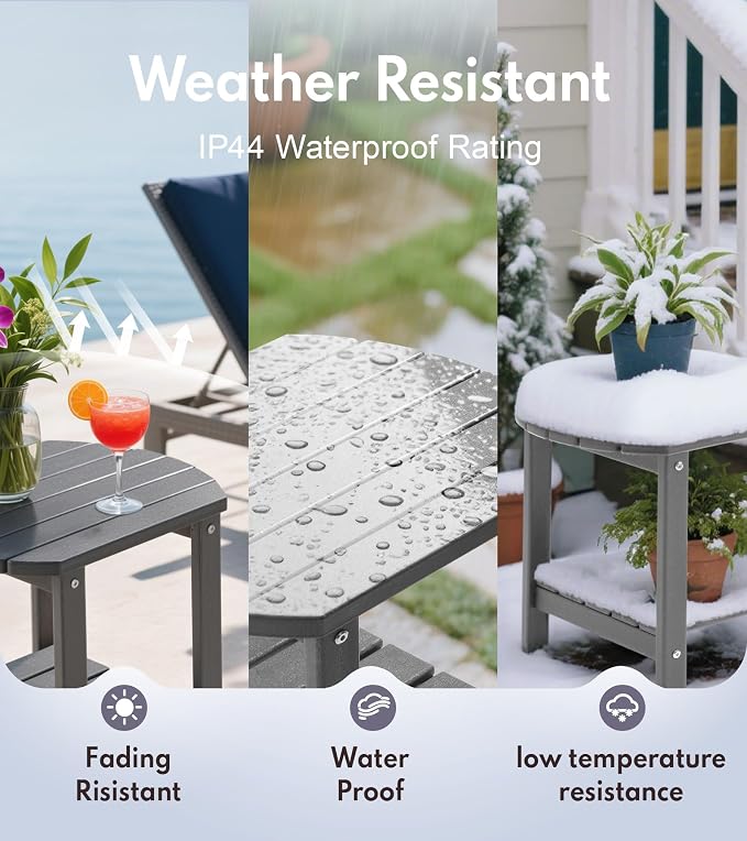 PASAMIC 2-Tier Adirondack Oval Outdoor Side Table, HDPE Small Outdoor Table, Patio End Table for Patio, Backyard, Weather-Resistant (Grey)
