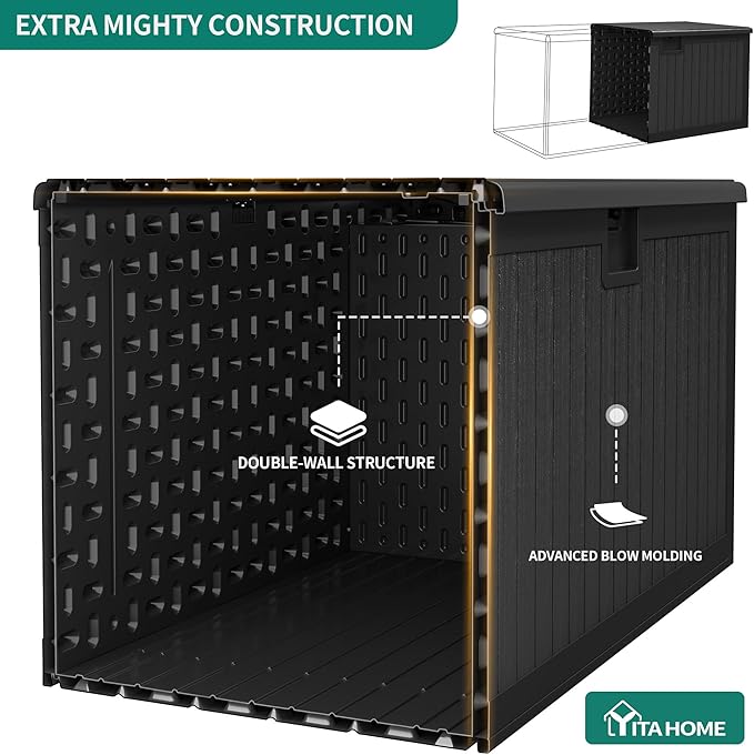 YITAHOME XL 180 Gallon Large Deck Box,Outdoor Storage for Patio Furniture Cushions,Garden Tools,Waterproof,Lockable (Black)