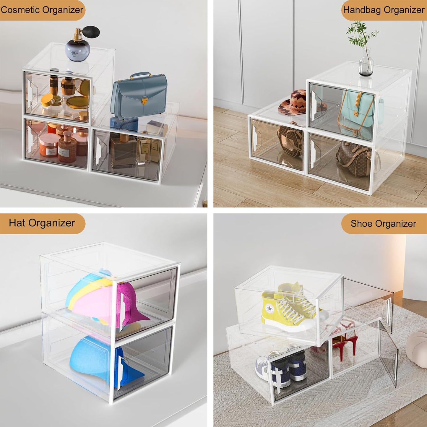 Shoe Storage Boxes Stackable, X-Large Plastic Clear Shoe Organizers with Magnetic Door, Thicken & Sturdy Sneaker Containers, Toy Storage Organizer Bins for Entryway, Closet, Under Bed