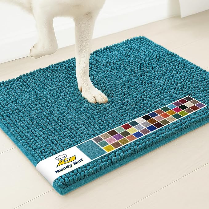 Muddy Mat® | Super Water Absorbent Door Mat Indoor, Microfiber Quick Dry Chenille Entryway Rug, Slip Resistant Front Door Mat, Indoor Mats for Entryway, Machine Washable Pet Rug, Teal 3ft x 3ft