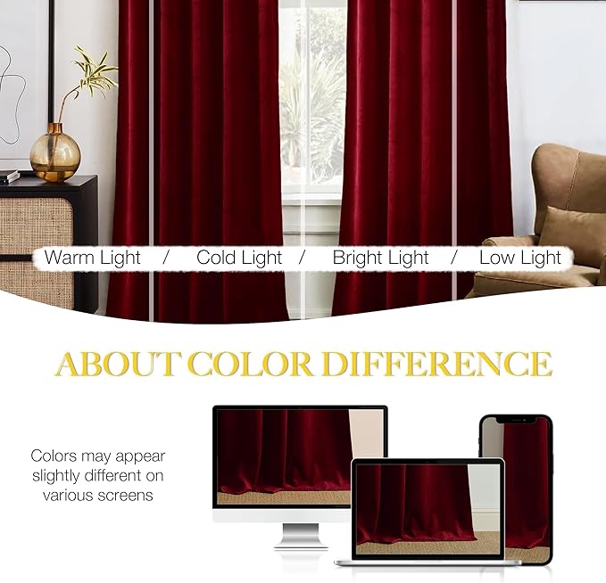 NICETOWN Christmas Red Velvet Curtains and Drapes 102 inches Long, Extra Long