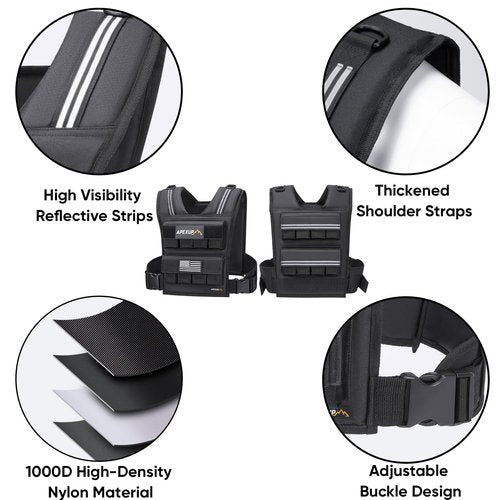 APEXUP Adjustable Weighted Vest Men 20lbs/30lbs/40lbs Weights with Reflective Stripe, Weight Vest Woman Workout Vest for Strength Training Running Walking (40 lbs, Black)