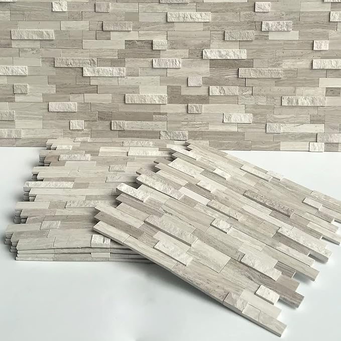 SUNWINGS 5-Sheet Peel and Stick Mosaic Natural 3D Stone Self Adhesive Marble