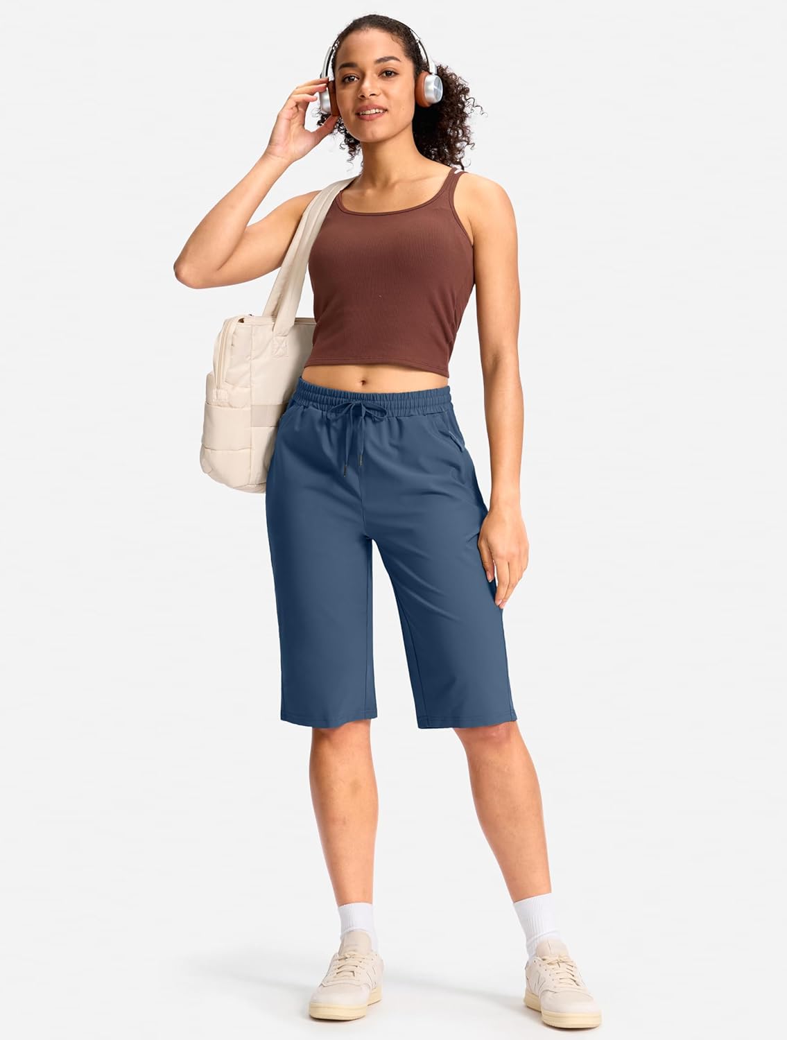 SANTINY Women's Hiking Shorts - Lightweight 13" Bermuda Style with 3 Zipper Pockets | Quick Dry