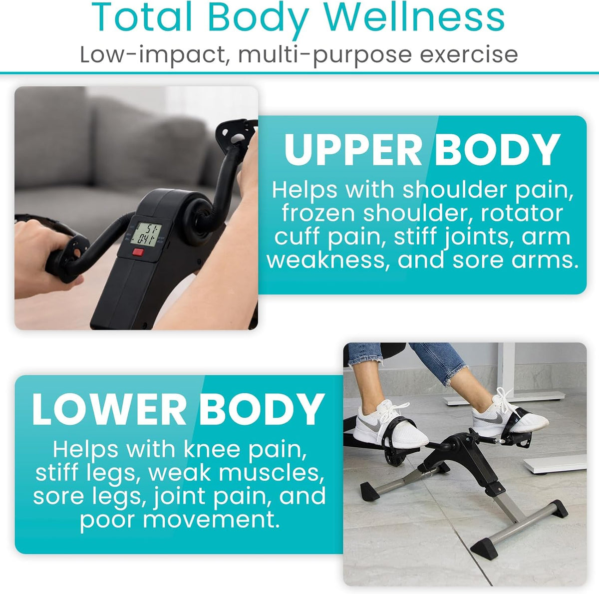 Vive Folding Pedal Exerciser - Under Desk Exercise Bike for Seniors | Mini Stationary Peddler with LCD Display