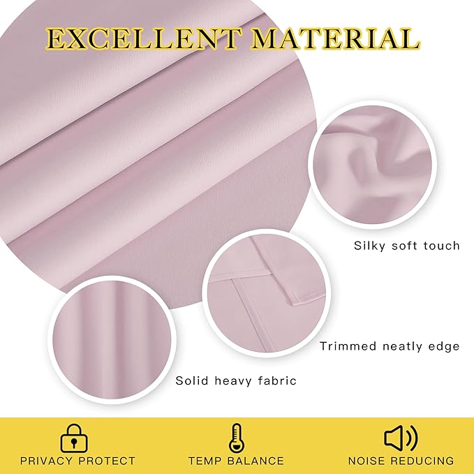 NICETOWN Room Darkening Baby Pink Curtains W100 x L84
