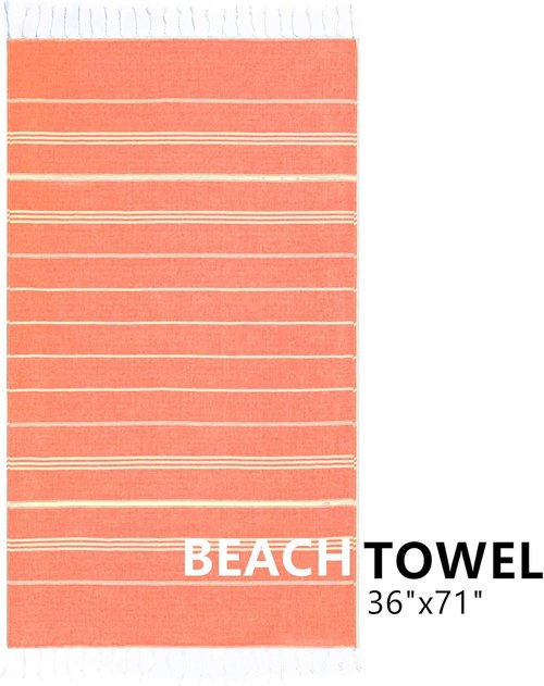 Aegero Turkish Beach Towel - Oversized 36"x71" Quick Dry, Sand-Free, Lightweight Coral Travel Essential
