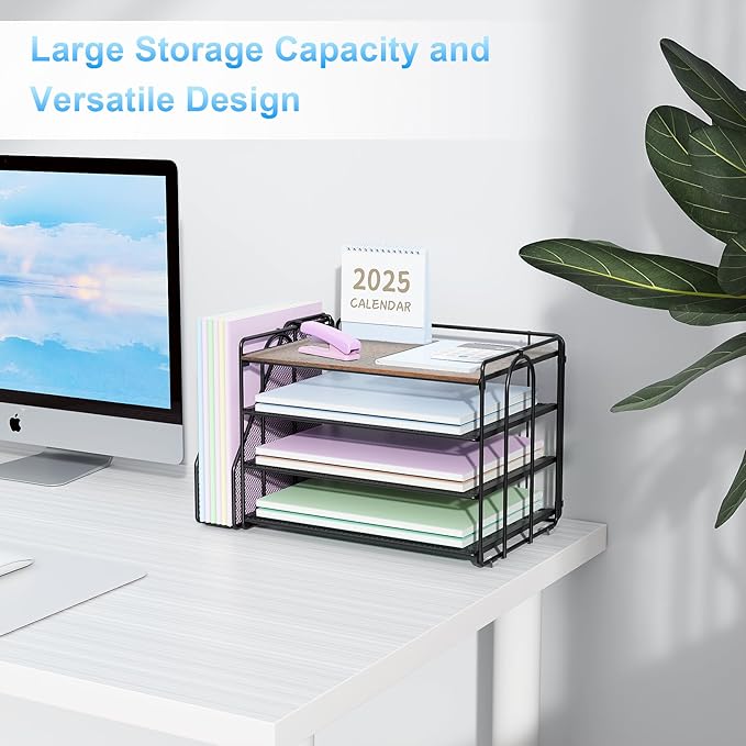 Spacrea Desk Organizers and Accessories, Paper Organizer for Desk with File organizer, Desk Accessories & Workspace Organizers for Catalog & Reference Racks (Wood)