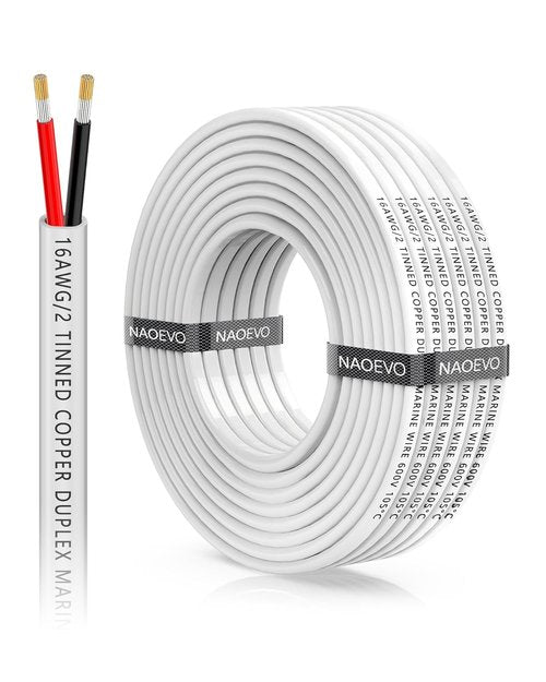 NAOEVO 16 Gauge Marine Wire - Waterproof Tinned Copper Electrical Cable for Boats & RVs | 30FT