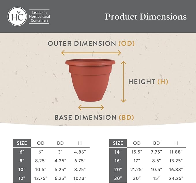 The HC Companies 6 Inch Caribbean Planter Pots with Drainage & Plug, Rolled Rim Plastic Planters for Indoor & Outdoor Plants, 4-Pack Decorative Flower Pots for Garden, Office & Home Decor, Black