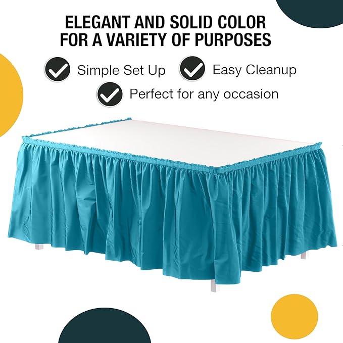Exquisite Ruffle Table Skirt Turquoise 2 Pack 14 Ft Long Table Skirts for Rectangle Tables 6ft Plus or Round Tables Skirts with Adhesive Strip for Gender Reveal Decor & Happy Birthday Parties