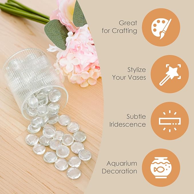 Houseables Glass Beads for Vases, Marbles for Vases, Glass Marbles, Vase Filler, Clear Beads, Flat Marble, Clear Gems, Crafts, Pebbles, Stones, Decorative Rocks, Plants, Florist, Floral, 10 LB, 1000PC