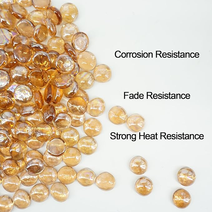 19 Pound Fire Glass Beads for Fire Pit 1/2 inch Tempered Glass Rocks Light Amber