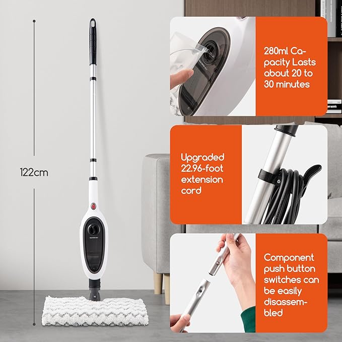 Steam Mops for Floor Cleaning, Unique Double-Sided Flip Design, 15 Seconds Fast Heating，10-in-1 Steam Cleaner for Kitchen, Living Room Wood Floor Tile Cleaning