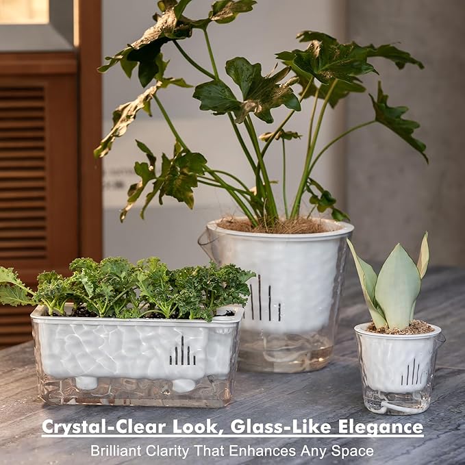 Self Watering Pots for Indoor Plans, 2 Packs Window Boxes Planters Rectangle Self Watering Planter 11 in Rectangular Clear Plant Pots Long Herb Windowsill Planter Flower Box Succulent Planters