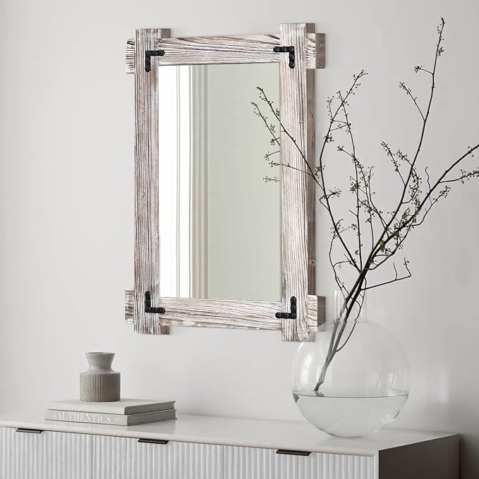 MeMoreCool White Farmhouse Bathroom Mirror 24x36 Inch, Wood Framed Decorative