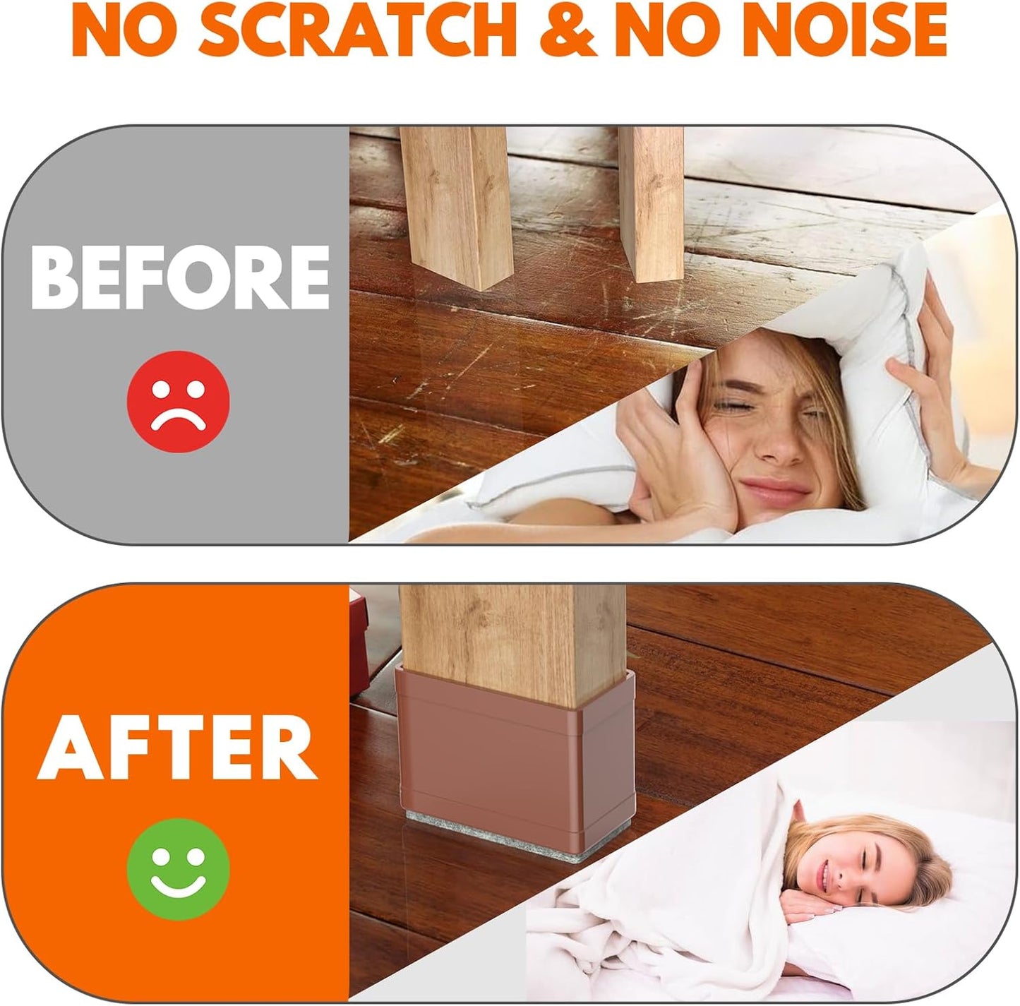 Rectangle Chair Leg Protectors for Hardwood Floors,16 PCS Silicone Covers to Protect Wood Tile Floors Felt Pads Furniture Leg Caps Reduce Noise. Easy to Move.(Brown,1.5 x 3 Inch,Rectangle)