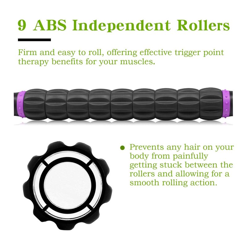 MZDXJ Muscle Roller Massage Roller Stick- Deep Tissue Fascia Blaster for Myofascial Pain Relief, Lymphatic Drainage & Body Sculpting, Handheld Physical Therapy & Recovery Tool (Purple Black-18 inch)