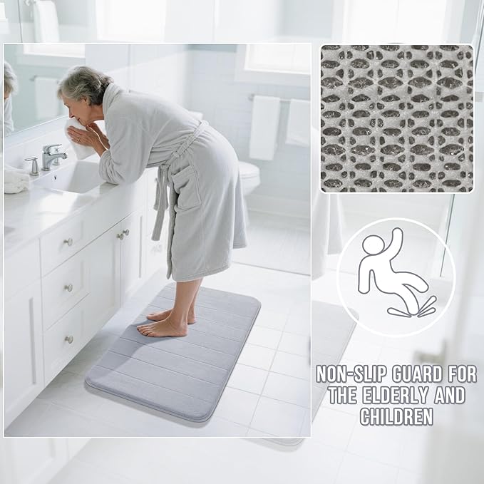 Yimobra Bathroom Runner 55"x24", Non Slip Memory Foam Bath Mat, Super Soft Water Absorbent Hallway Carpet, Machine Washable Rug for Vanity Tub Shower, Silver