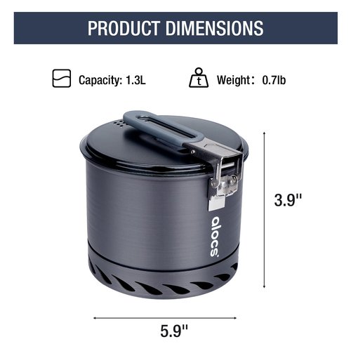 Alocs 1.4L Camping Pot, Lightweight Camping Cookware with Heat Exchanger, Portable Durable Camping Essentials Cooking Set for Backpacking Hiking Traveling