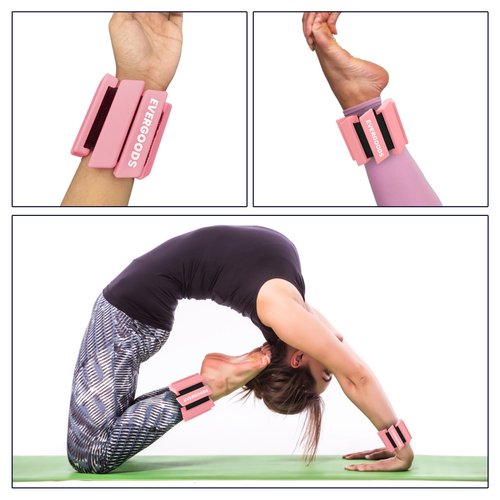 Evergoods Wrist and Ankle Weights for Women and Men, Set of 2 (1lb Each) Wrist Weights with Sweatband, Adjustable Strap Leg Weights Perfect for Yoga, Pilates, Dance, Pool Workouts, and Jogging (Light Pink)