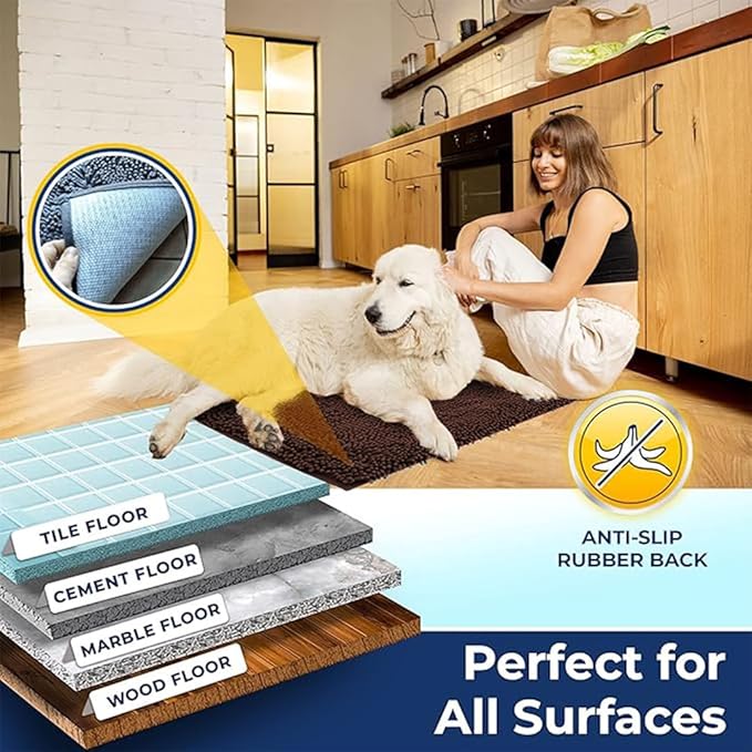 Muddy Mat Chenille Bathroom Rugs Quick Dry Microfiber Mats Non Slip Washable, Extra Thick, Soft and Highly Absorbent Bath Mats for Bathroom, Kitchen, and Shower Floor - Brown XL 59"X35"