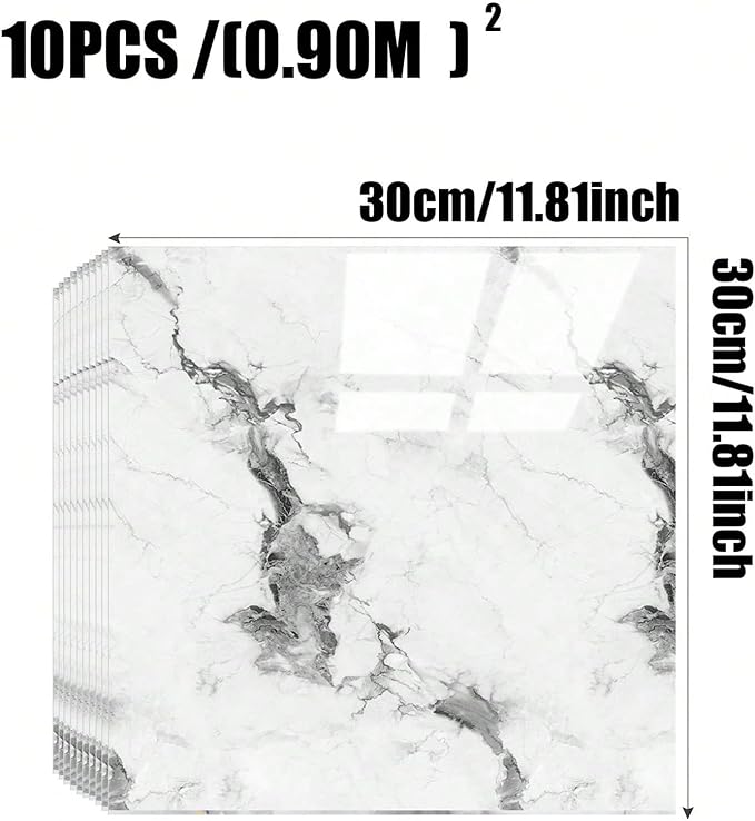 Chejiaye 10pcs Marble Peel and Stick Backsplash Waterproof Washroom Wall Panels