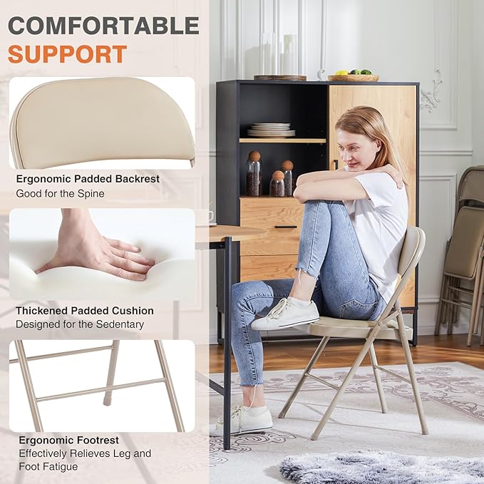 Sweetcrispy Folding Chair 12 Pack, Leather Padded Folding Chairs, Sturdy Metal Foldable Chairs, Easy to Use and Store, Outdoor and Indoor, for Home, Office, Party, Comfy
