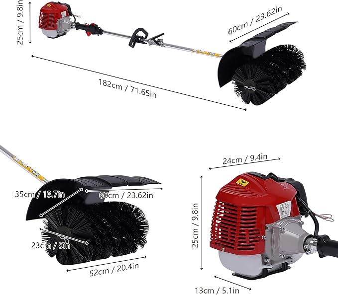Handheld Sweeper, 2-Stroke Gas Power Sweeping Broom Single Cylinder Driveway Turf Artificial Grass Snow Clean Sweeper Cleaner Tools Suitable for Walkway Cleaning Boulevards and Driveway(52cc)