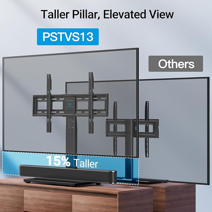 PERLESMITH Universal Swivel TV Stand Base, Table Top TV Stand for 37-75 inch LCD LED TVs, Height Adjustable TV Mount Stand with Tempered Glass Base, VESA 600x400mm, Holds up to 99lbs, PSTVS13