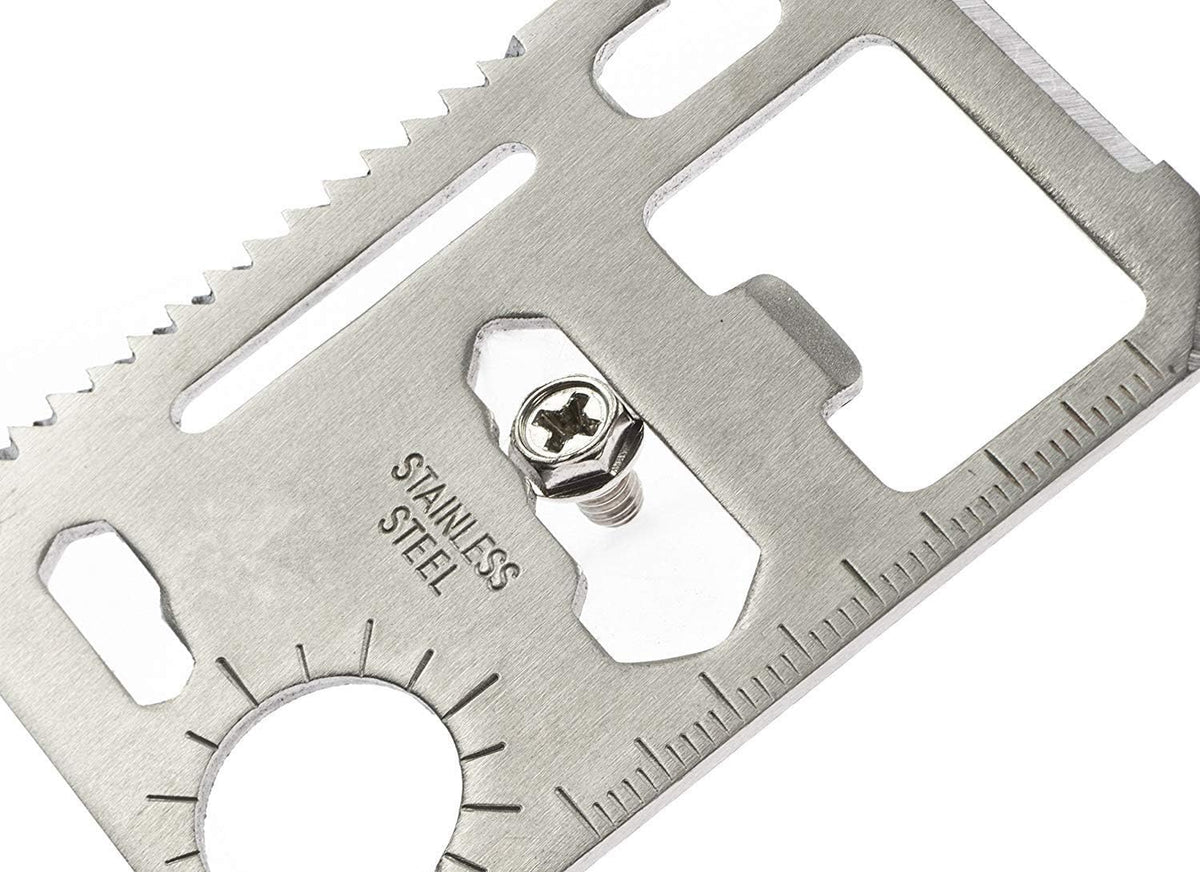 Stainless Steel Survival Pocket Tool - 11-in-1 Multipurpose Silver Beer Bottle Opener/Portable Wallet Pocket Size/Gifts for Men and Women(4-Pack)
